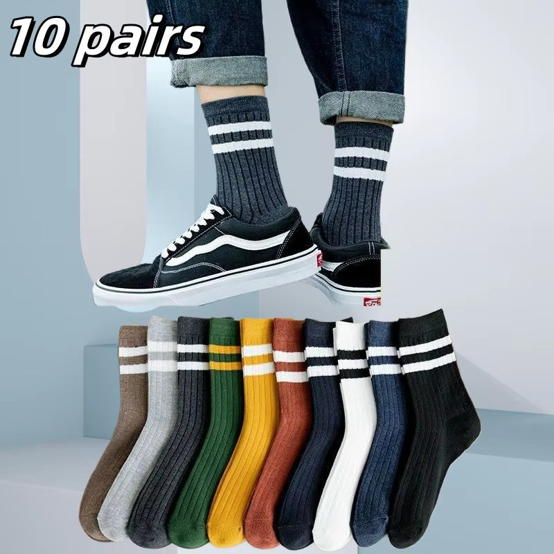 Men's Bamboo Fiber Sports Socks - 5 Pairs of Breathable Cotton Stockings for Autumn and Winter, Sweat-Absorbing and Deodorant Business Socks