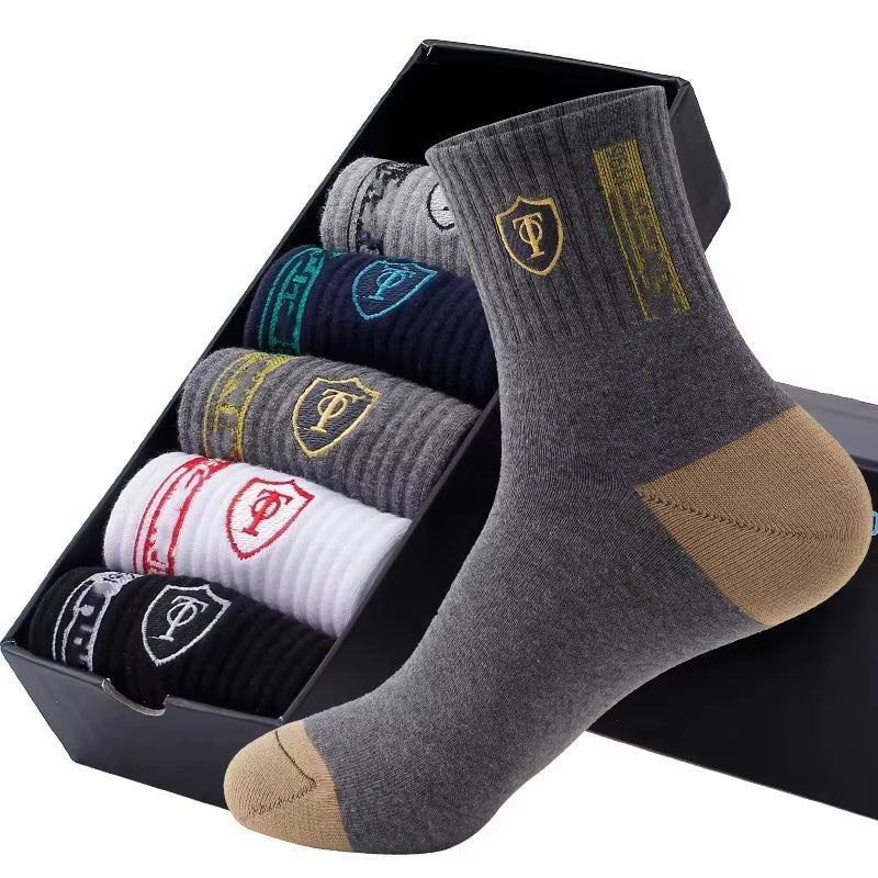 Men's Bamboo Fiber Sports Socks - 5 Pairs of Breathable Cotton Stockings for Autumn and Winter, Sweat-Absorbing and Deodorant Business Socks