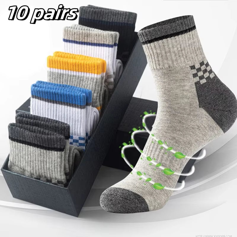 Men's Bamboo Fiber Sports Socks - 5 Pairs of Breathable Cotton Stockings for Autumn and Winter, Sweat-Absorbing and Deodorant Business Socks
