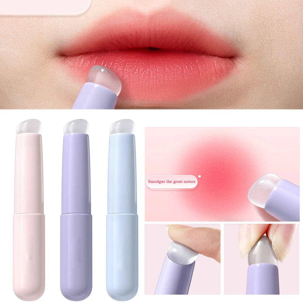 Silicone Lip Brush with Protective Cap and Angled Concealer Brush for Permanent Makeup Applications