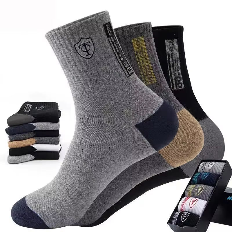 Men's Bamboo Fiber Sports Socks - 5 Pairs of Breathable Cotton Stockings for Autumn and Winter, Sweat-Absorbing and Deodorant Business Socks