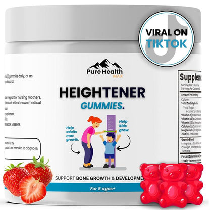 Height Enhancement Gummies - Natural Supplement for Growth and Bone Strength in Children, Teens, and Adults | Height Maximizer with L-Arginine, Calcium, and Zinc | 60 Gummies