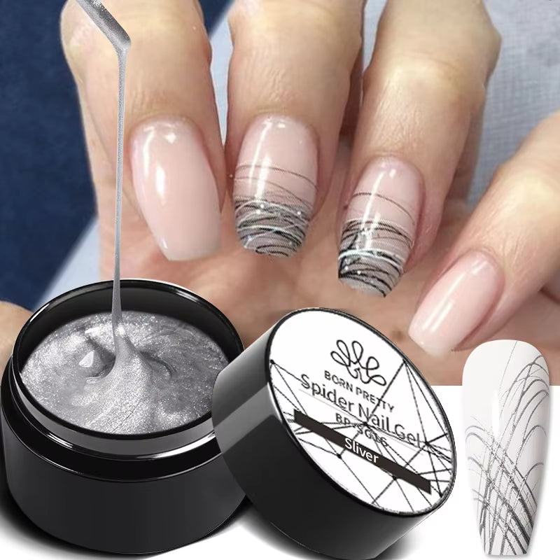 5ml UV Spider Drawing Gel Nail Polish in White, Black, and Silver for Professional Manicure Art