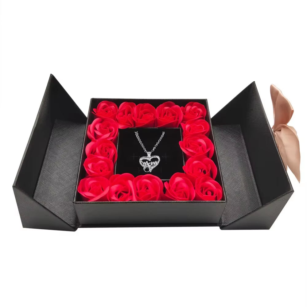 Eternal Roses Gift Box with Heartfelt Necklace - Express Your Love in 100 Languages for Birthdays and Valentine's Day Gifts for Women, Wives, Moms, and Girlfriends