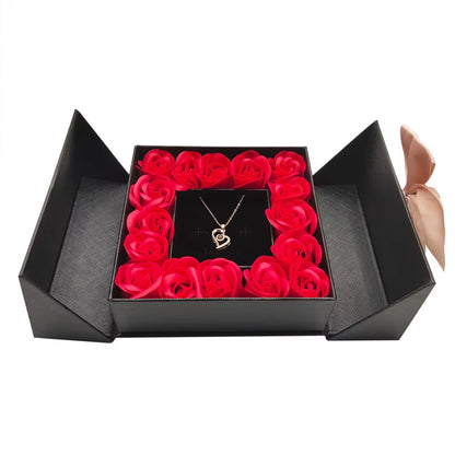 Eternal Roses Gift Box with Heartfelt Necklace - Express Your Love in 100 Languages for Birthdays and Valentine's Day Gifts for Women, Wives, Moms, and Girlfriends