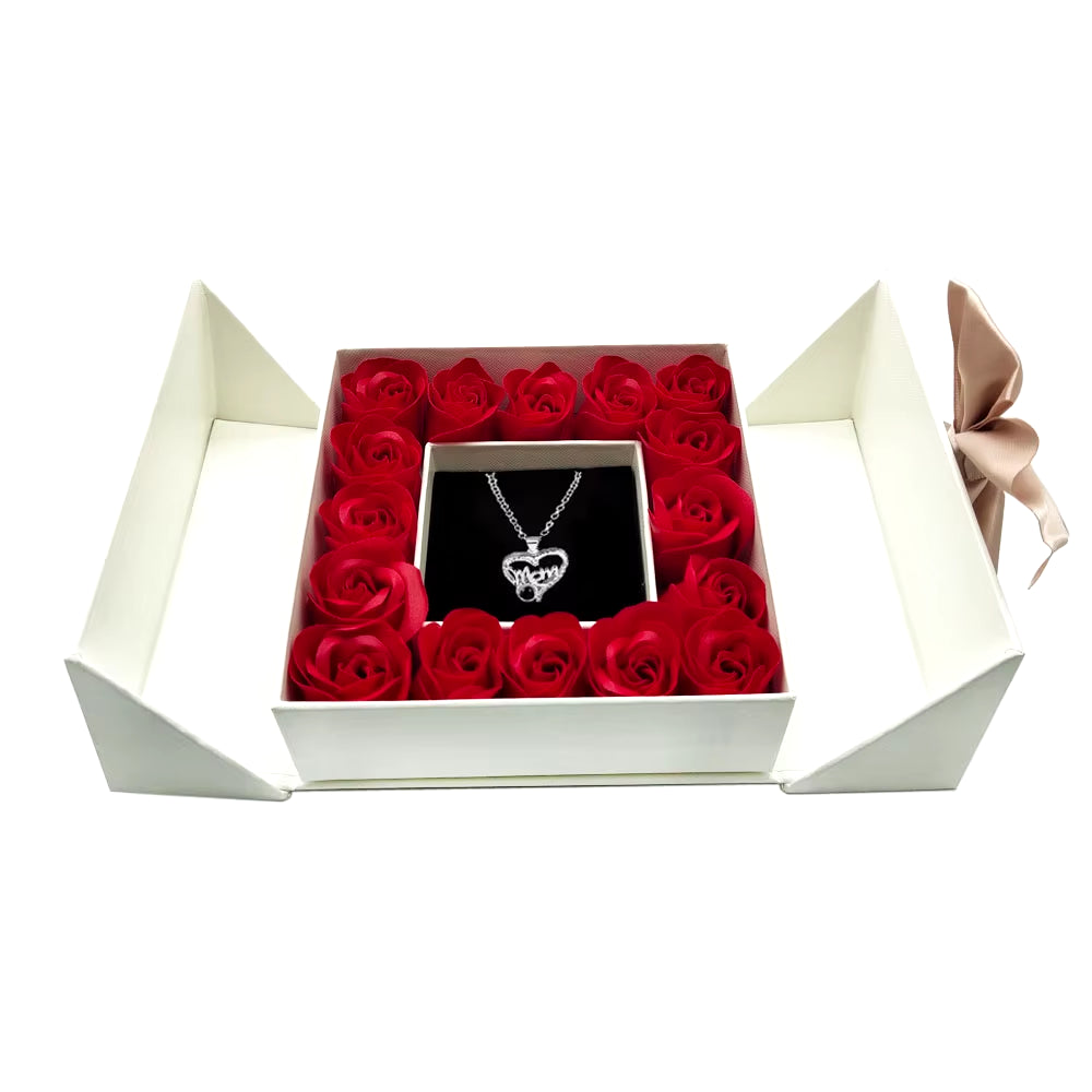 Eternal Roses Gift Box with Heartfelt Necklace - Express Your Love in 100 Languages for Birthdays and Valentine's Day Gifts for Women, Wives, Moms, and Girlfriends