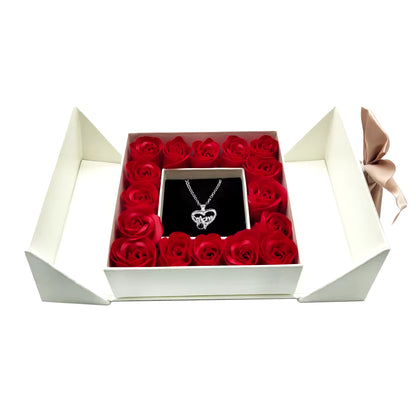 Eternal Roses Gift Box with Heartfelt Necklace - Express Your Love in 100 Languages for Birthdays and Valentine's Day Gifts for Women, Wives, Moms, and Girlfriends