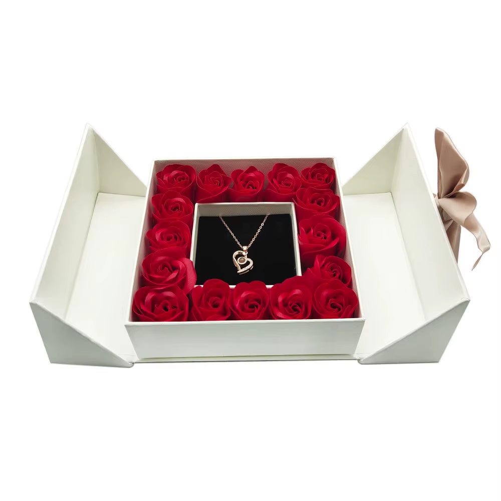 Eternal Roses Gift Box with Heartfelt Necklace - Express Your Love in 100 Languages for Birthdays and Valentine's Day Gifts for Women, Wives, Moms, and Girlfriends