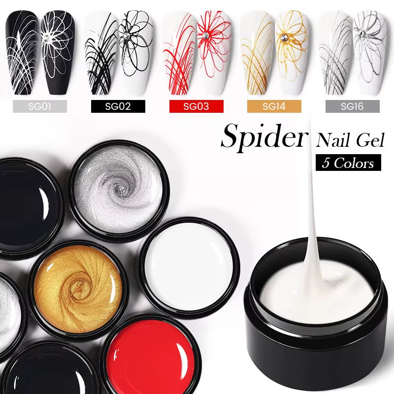 5ml UV Spider Drawing Gel Nail Polish in White, Black, and Silver for Professional Manicure Art