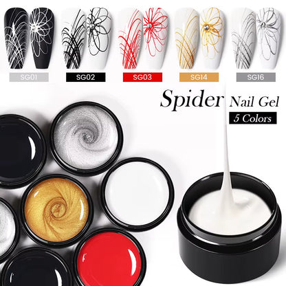 5ml UV Spider Drawing Gel Nail Polish in White, Black, and Silver for Professional Manicure Art