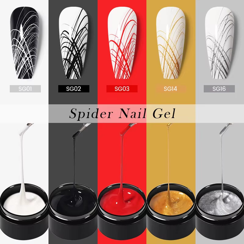 5ml UV Spider Drawing Gel Nail Polish in White, Black, and Silver for Professional Manicure Art