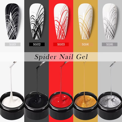 5ml UV Spider Drawing Gel Nail Polish in White, Black, and Silver for Professional Manicure Art