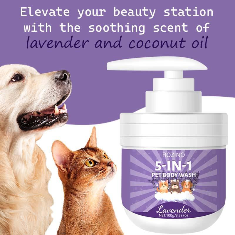 ROZINO 5-In-1 Lavender Pet Wash for Cats & Dogs. Cleans, Soothes, Detoxes, Eases Dry/Itch, Resists UV, Aids Repair. Friendly Formula, Gentle, 100G
