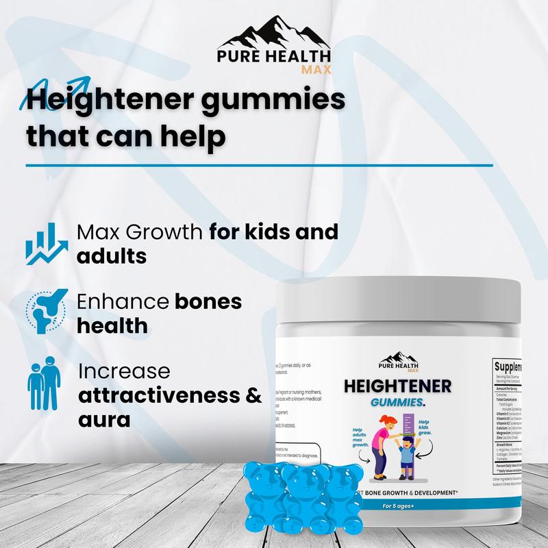 Height Enhancement Gummies - Natural Supplement for Growth and Bone Strength in Children, Teens, and Adults | Height Maximizer with L-Arginine, Calcium, and Zinc | 60 Gummies