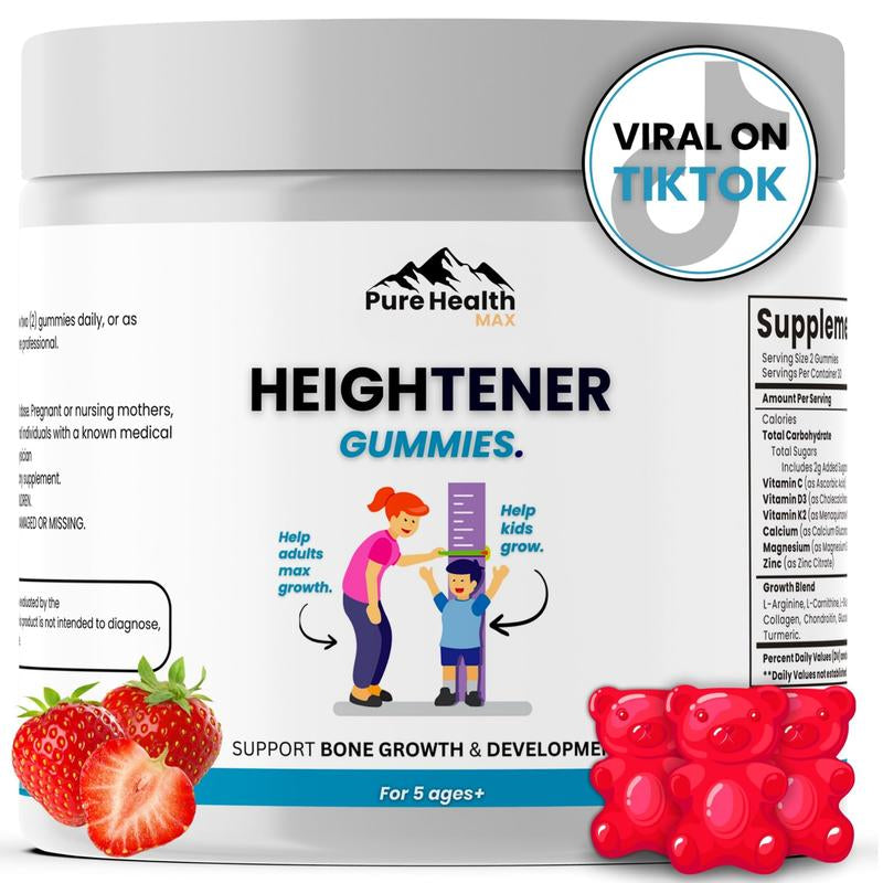 Height Enhancement Gummies - Natural Supplement for Growth and Bone Strength in Children, Teens, and Adults | Height Maximizer with L-Arginine, Calcium, and Zinc | 60 Gummies