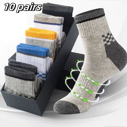 Men's Bamboo Fiber Sports Socks - 5 Pairs of Breathable Cotton Stockings for Autumn and Winter, Sweat-Absorbing and Deodorant Business Socks