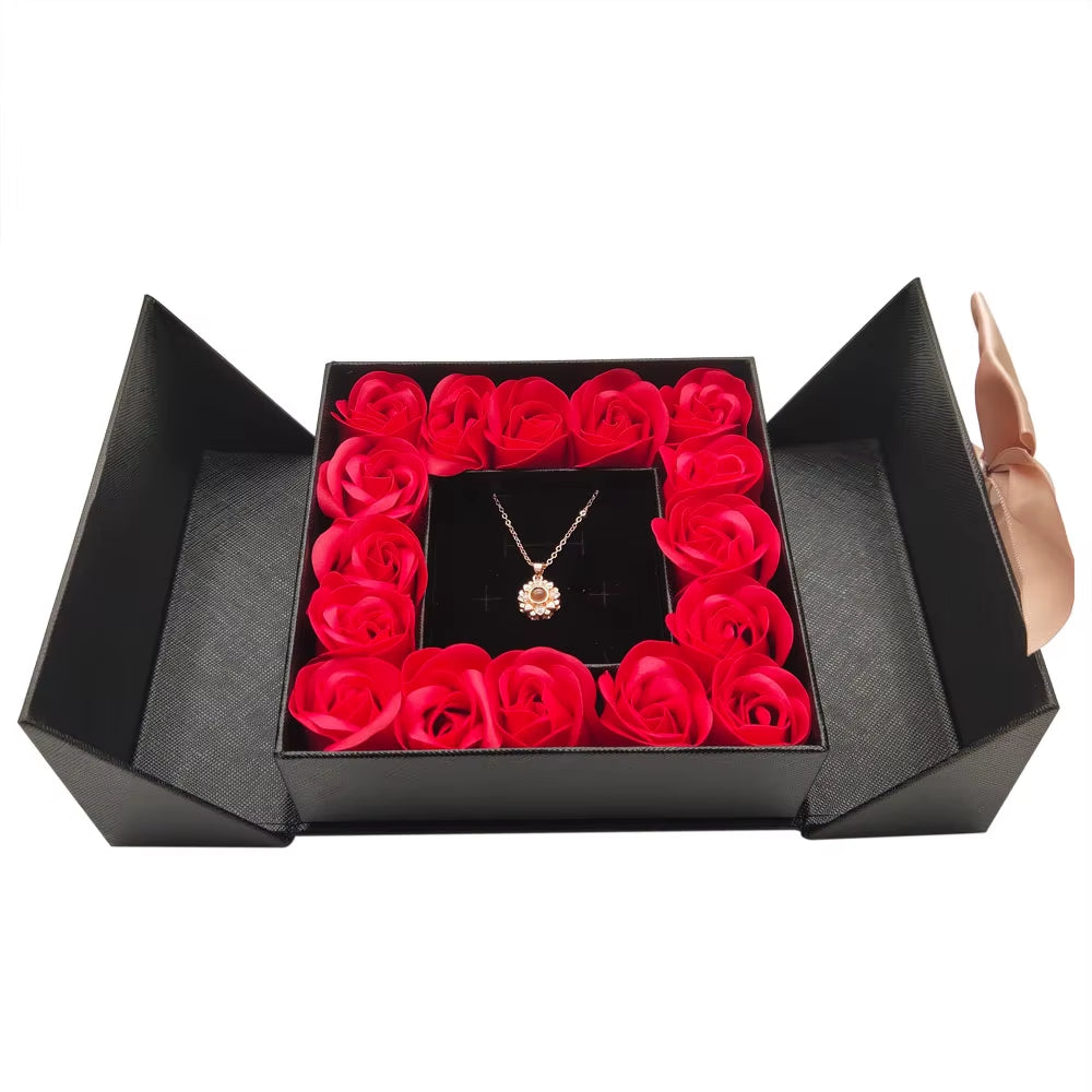 Eternal Roses Gift Box with Heartfelt Necklace - Express Your Love in 100 Languages for Birthdays and Valentine's Day Gifts for Women, Wives, Moms, and Girlfriends