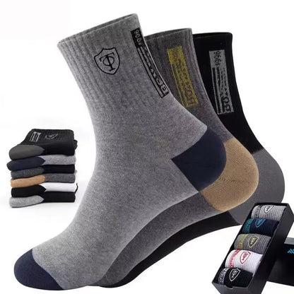 Men's Bamboo Fiber Sports Socks - 5 Pairs of Breathable Cotton Stockings for Autumn and Winter, Sweat-Absorbing and Deodorant Business Socks