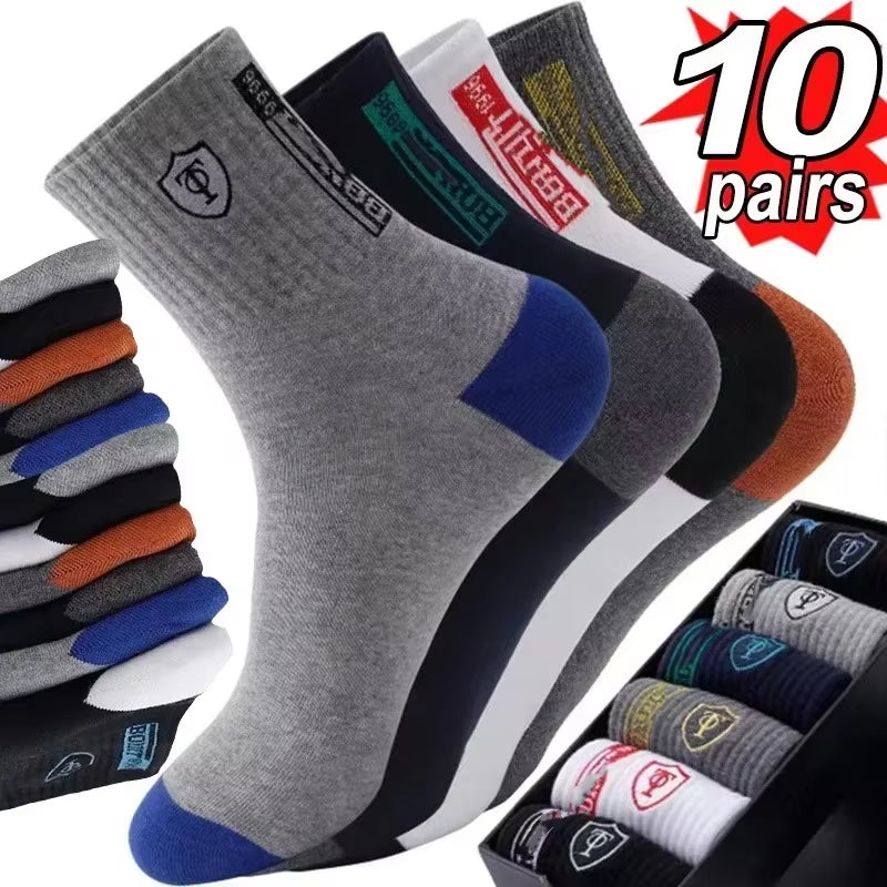 Men's Bamboo Fiber Sports Socks - 5 Pairs of Breathable Cotton Stockings for Autumn and Winter, Sweat-Absorbing and Deodorant Business Socks