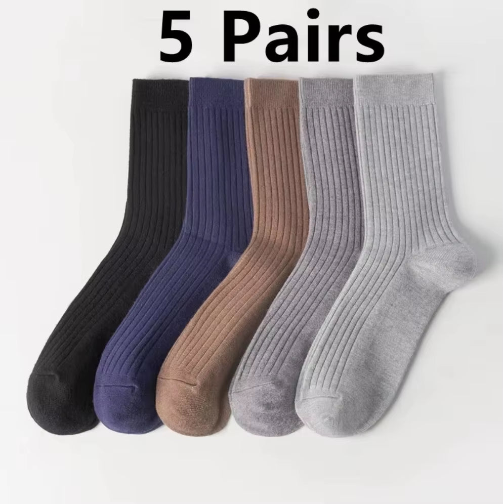 Men's Bamboo Fiber Sports Socks - 5 Pairs of Breathable Cotton Stockings for Autumn and Winter, Sweat-Absorbing and Deodorant Business Socks