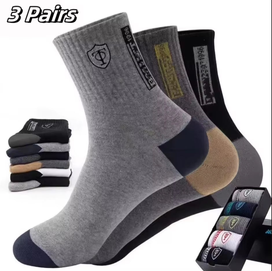 Men's Bamboo Fiber Sports Socks - 5 Pairs of Breathable Cotton Stockings for Autumn and Winter, Sweat-Absorbing and Deodorant Business Socks
