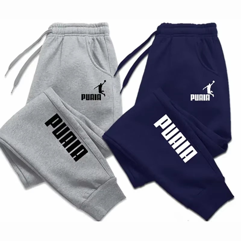 PUAIA Men's Autumn/Winter Sport Jogging Trousers - Loose Fit Fitness Pants in Solid Colors for Streetwear