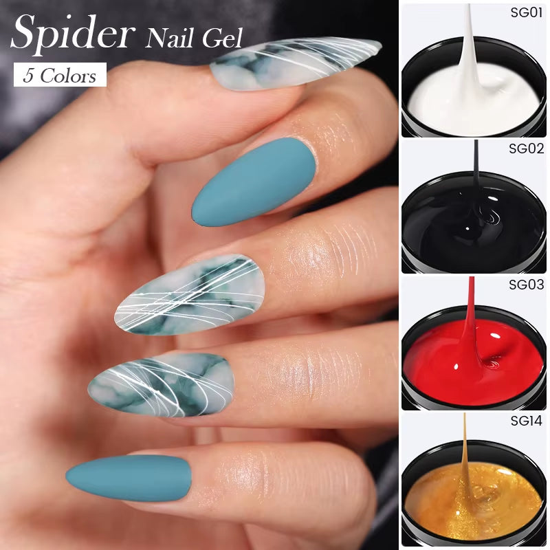 5ml UV Spider Drawing Gel Nail Polish in White, Black, and Silver for Professional Manicure Art